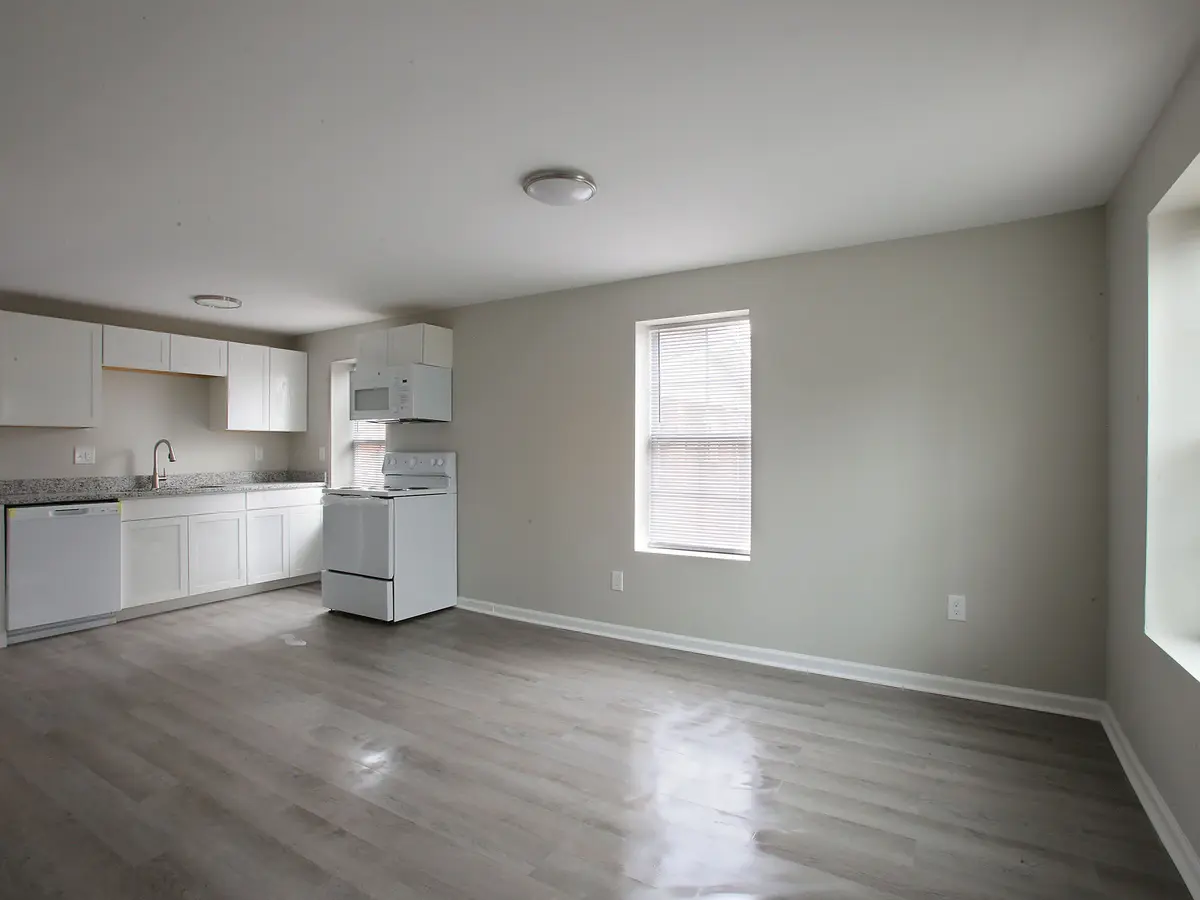 House St living and kitchen after remodel, before design: empty shell